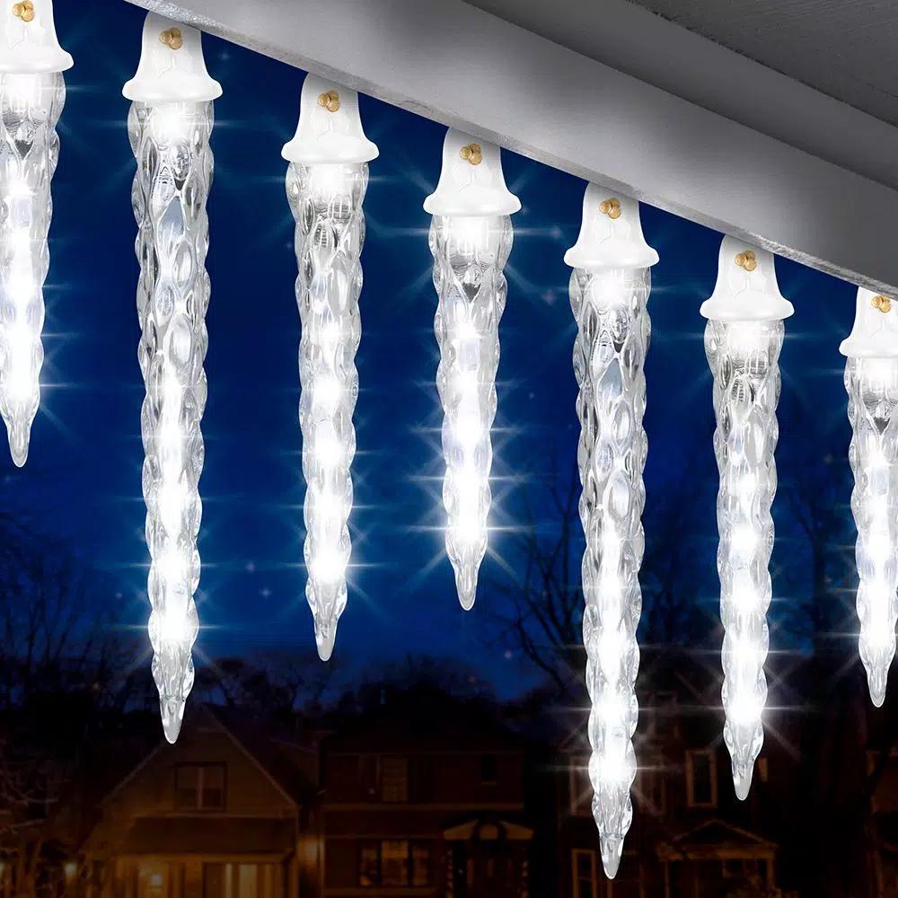 LightShow 48-Light White Shooting Star Icicle LED String Light, 7 ft Outdoor Holiday Decor