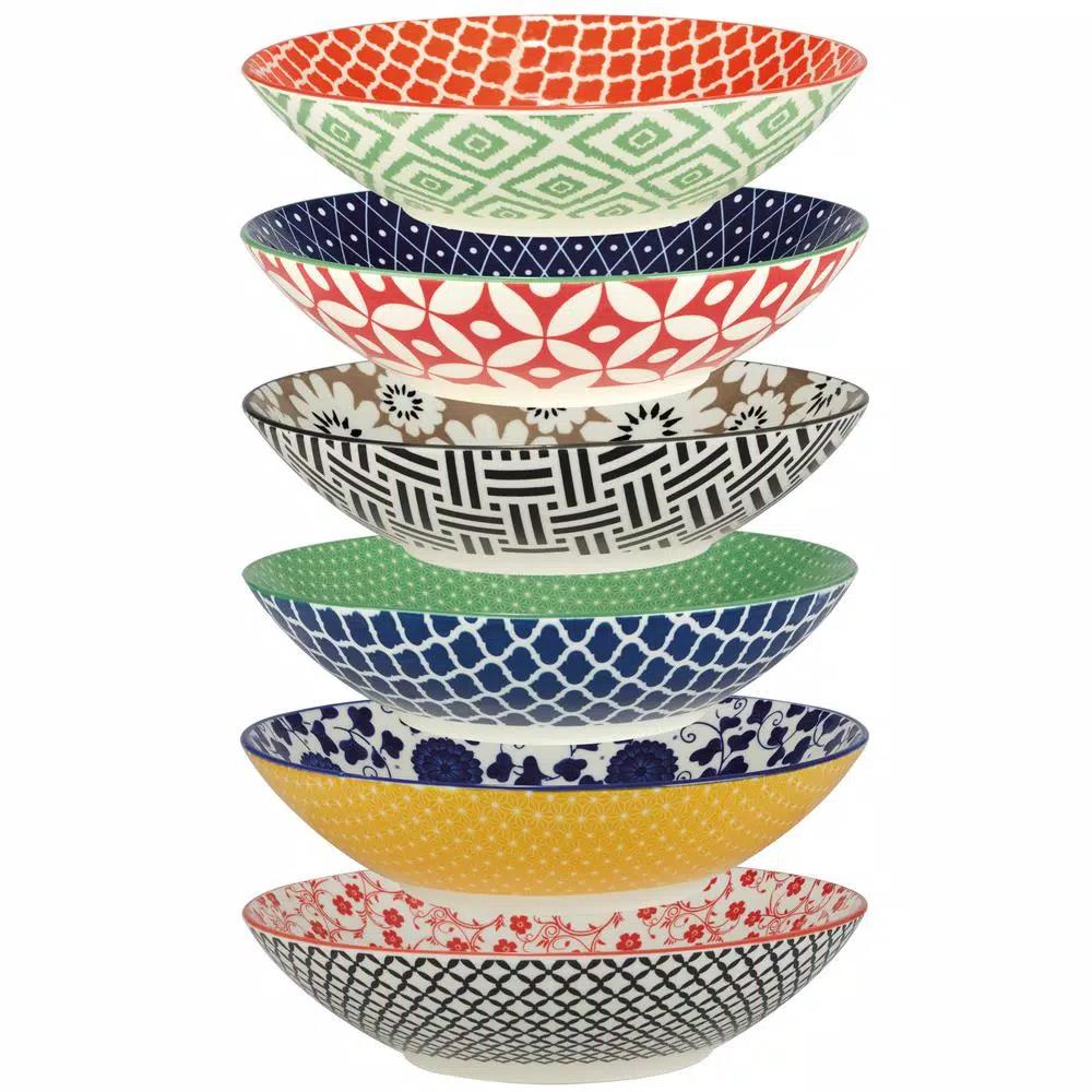 Certified International Soho Multicolored Porcelain 9 in. 32 oz. Dinner Bowls, Set of 6
