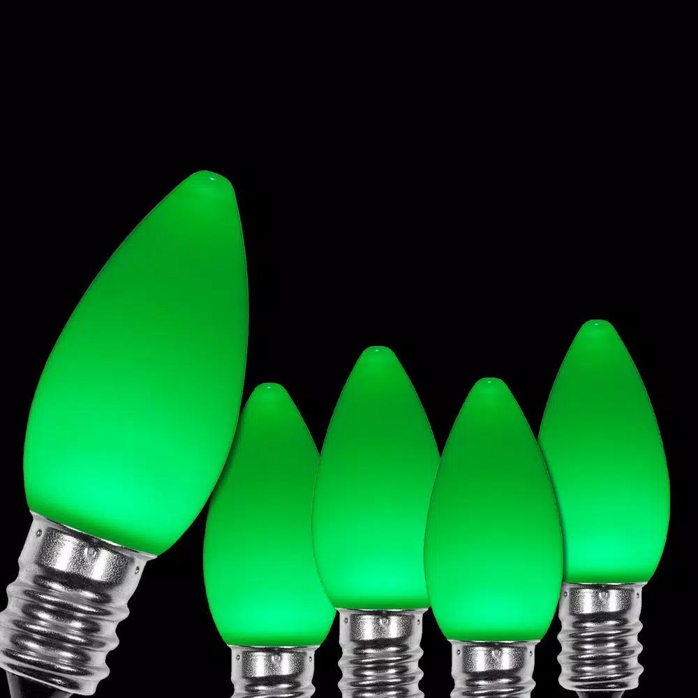 Wintergreen Lighting OptiCore C7 LED Green Smooth Opaque Christmas Light Bulbs, 25-Pack