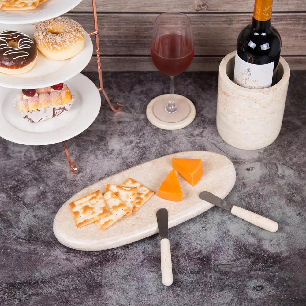 Creative Home Natural Champagne Marble Oval Serving Tray - 14 in. Beige Cheese & Pastry Board
