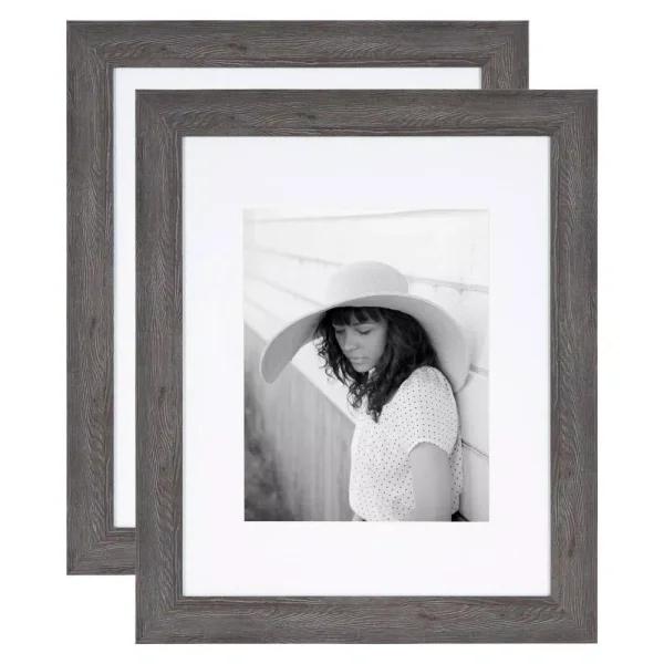 Kate And Laurel Edson Gray Rustic Farmhouse Picture Frame Set, 16x20 in. Matted to 11x14 in. (Set of 2)