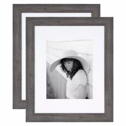 Kate And Laurel Edson Gray Rustic Farmhouse Picture Frame Set, 16x20 in. Matted to 11x14 in. (Set of 2) thumbnail 1