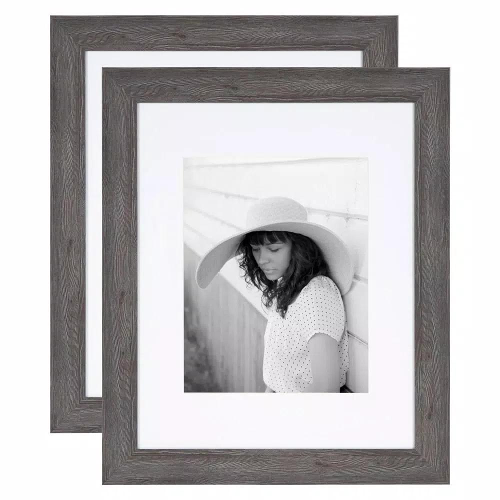 Kate And Laurel Edson Gray Rustic Farmhouse Picture Frame Set, 16x20 in. Matted to 11x14 in. (Set of 2)