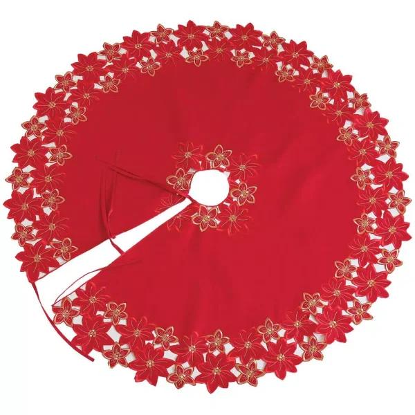 Xia Home Fashions 48 in. Festive Poinsettia Embroidered Cutwork Holiday Tree Skirt