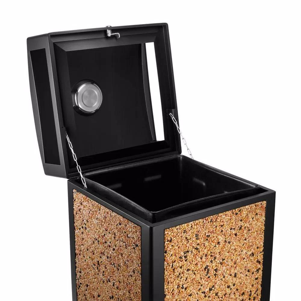 Alpine Industries 40 Gal. Stone & Steel Outdoor Commercial Trash Can with Ash Tray Lid