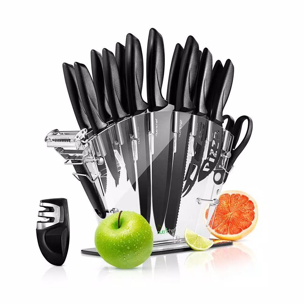 NutriChef 17-Piece Stainless Steel German Knife Set with Block Stand
