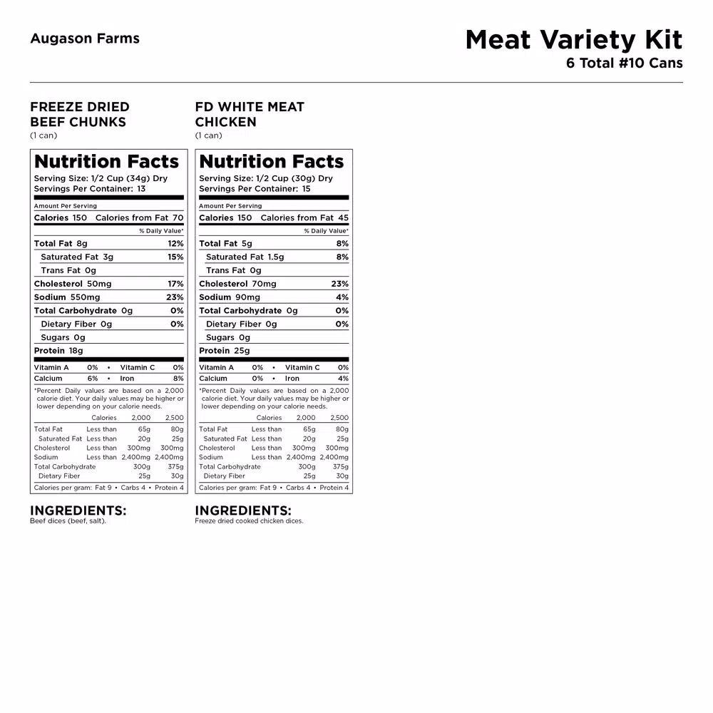 Augason Farms Freeze Dried Meat Variety 6-Pack Bundle - Beef and Chicken