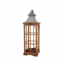 Glitzhome Brown Christmas Farmhouse Wood and Metal Lantern Set of 2 thumbnail 2