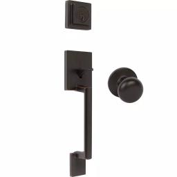 Delaney Avino Black Single Cylinder Deadbolt Entry Door Handleset with Round Knob thumbnail 1