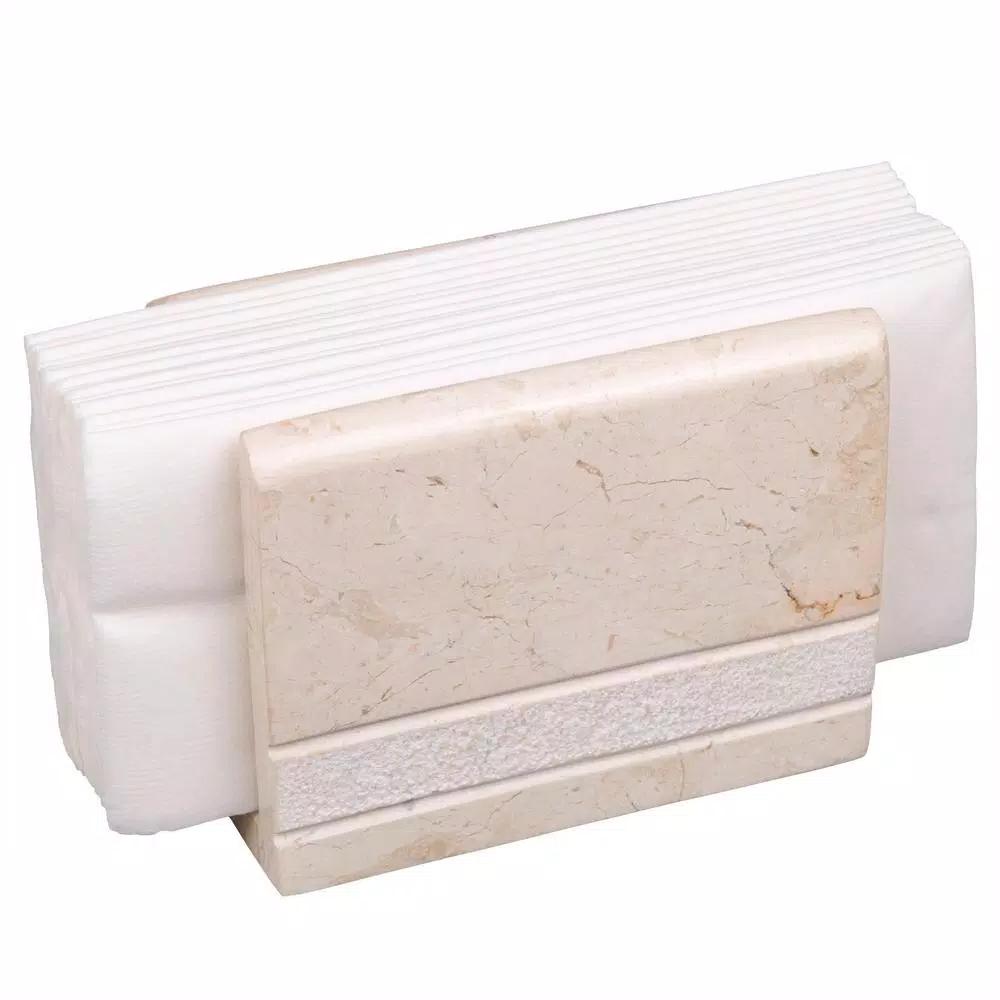 Creative Home Natural Beige Champagne Marble Napkin Holder - Hand Carved Elegant Tabletop Stand