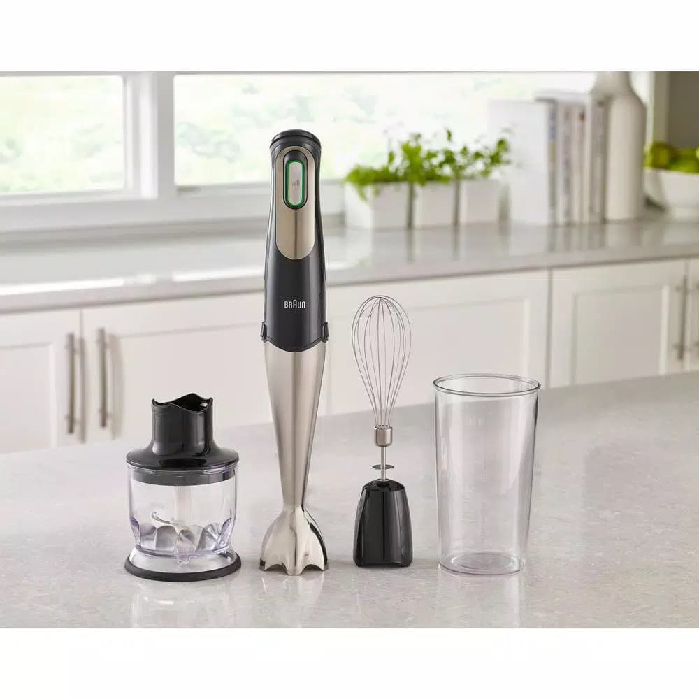 Braun MultiQuick 7 MQ725 SmartSpeed 400W Immersion Hand Blender with Chopper and Whisk, Black/Stainless Steel