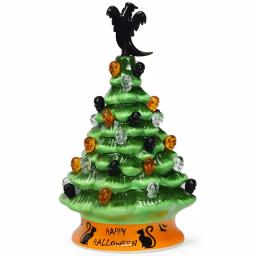 Costway 11.5 in. Green Ceramic LED Haunted Halloween Tree with Ghost and Skeleton Accents thumbnail 1