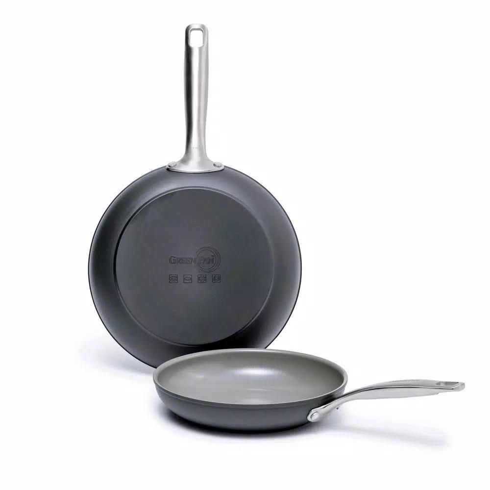 GreenPan Chatham 2-Piece Hard-Anodized Aluminum Ceramic Nonstick Frying Pan Set, Gray