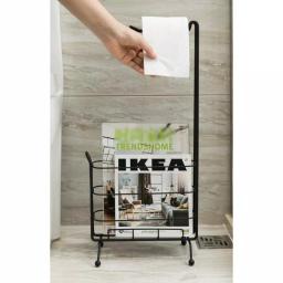 Basicwise Black Metal Toilet Paper Holder and Magazine Rack, Freestanding Dual-Purpose Bathroom Storage thumbnail 3