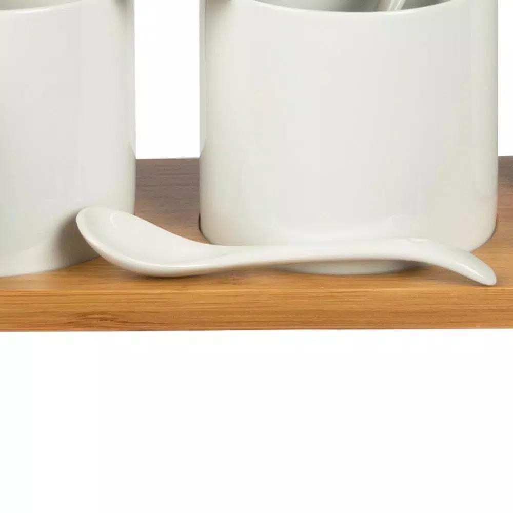 Unbranded Denmark Tools For Cooks 10-Piece White Porcelain Condiment Server Set with Bamboo Lids and Tray