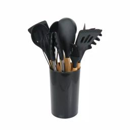 MegaChef 12-Piece Black Silicone and Wood Kitchen Utensil Set thumbnail 3