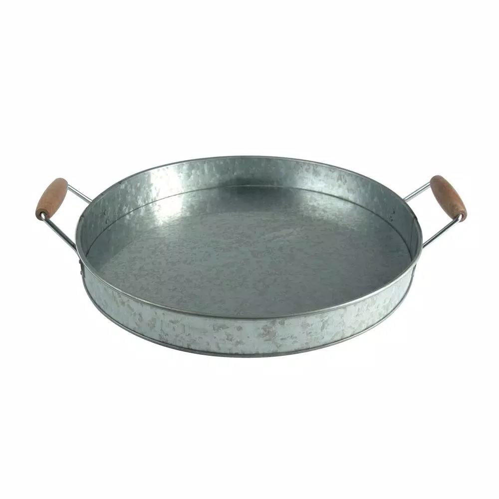 Artland Masonware 16 in. Galvanized Steel Round Serving Tray with Riveted Handles