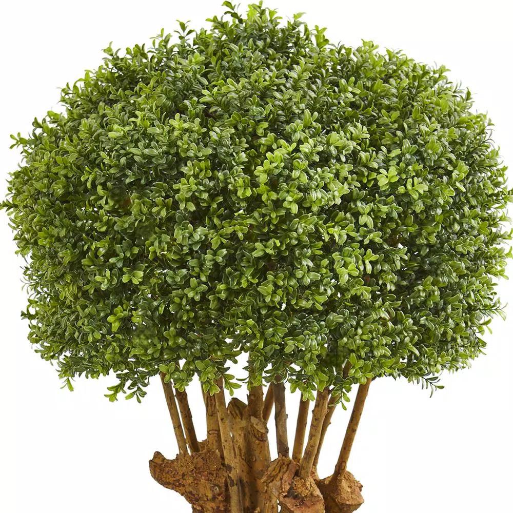 Nearly Natural 44 in. Artificial Boxwood Topiary Tree in Designer Wood Planter