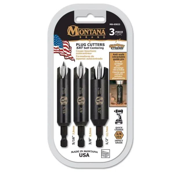 Montana Brand Self-Centering Plug Cutter Set, 3-Piece, 5/16 in., 3/8 in., 1/2 in.