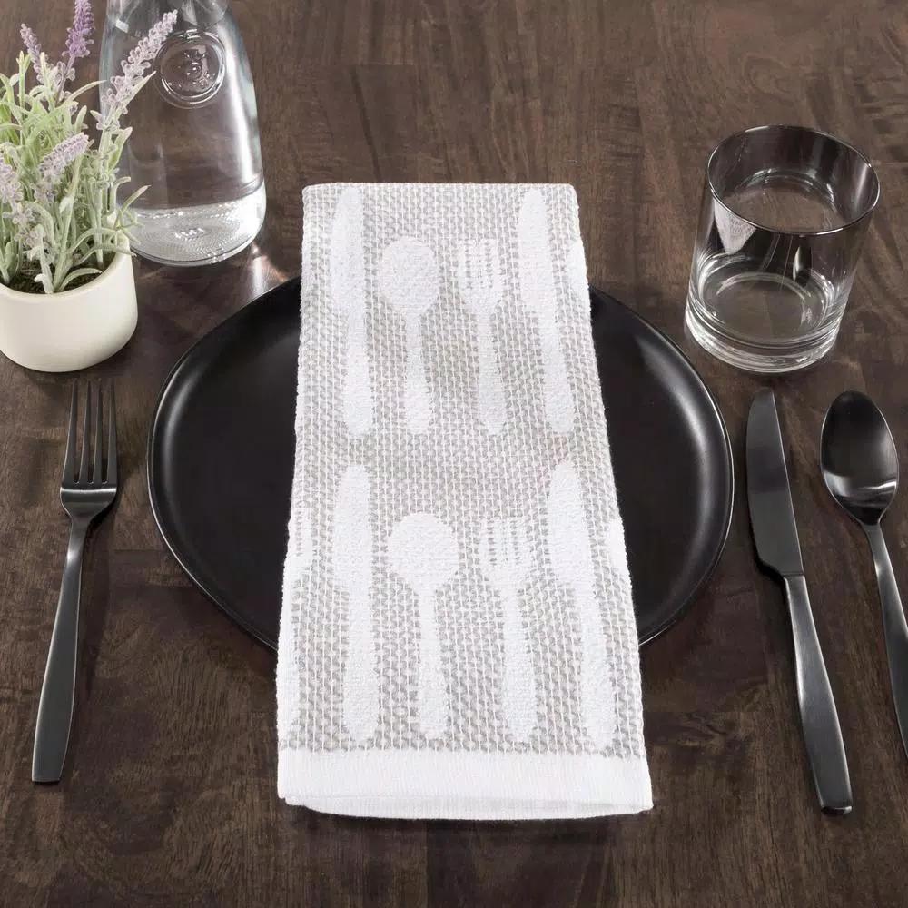 Lavish Home 8-Piece Cotton Kitchen Towel Set - Multi-Color Flatware Pattern Weave