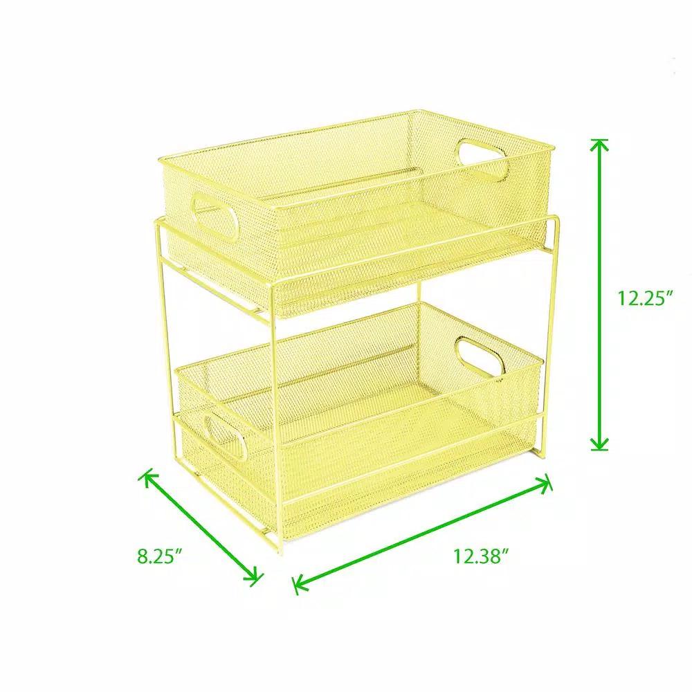 MIND READER Modern Yellow Metal Mesh 2-Tier Utensil Caddy and Flatware Organizer