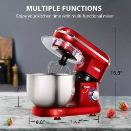 VIVOHOME 6 Qt. Electric Stand Mixer, 650W 6-Speed Tilt-Head Mixer with Stainless Steel Bowl and Accessories, Bright Red thumbnail 5