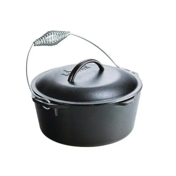 Lodge 5 Qt. Cast Iron Dutch Oven with Lid and Spiral Bail Handle, Black