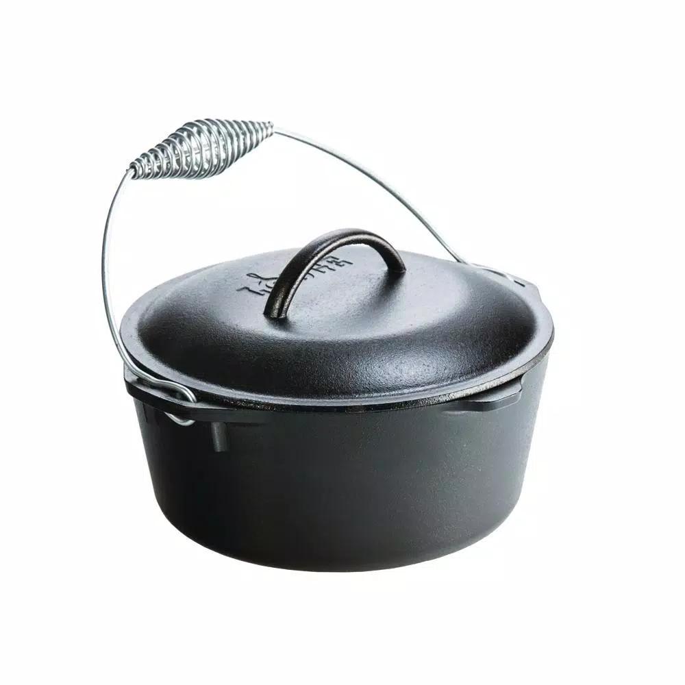 Lodge 5 Qt. Cast Iron Dutch Oven with Lid and Spiral Bail Handle, Black