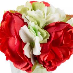 Pure Garden 6.5 in. Red Hydrangea and Rose Artificial Floral Arrangement in Glass Vase thumbnail 3