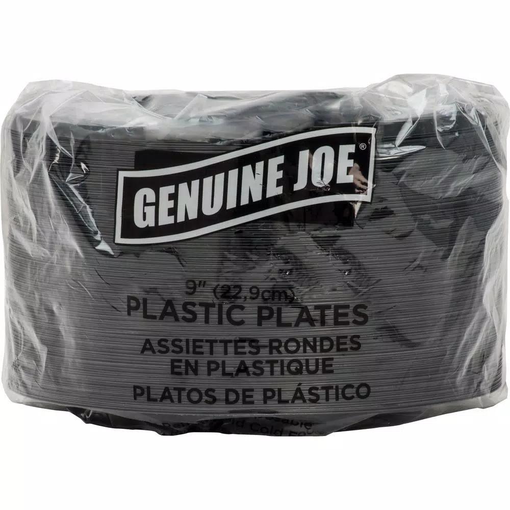 Genuine Joe 9 in. Black Disposable Plastic Plates, 125 Count Case