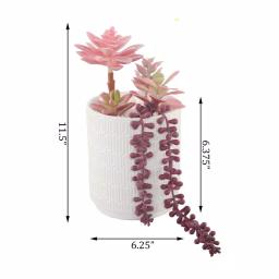 Flora Bunda 11.5 in. Pink Artificial Succulent in 5 in. White Greco Ceramic Pot thumbnail 2