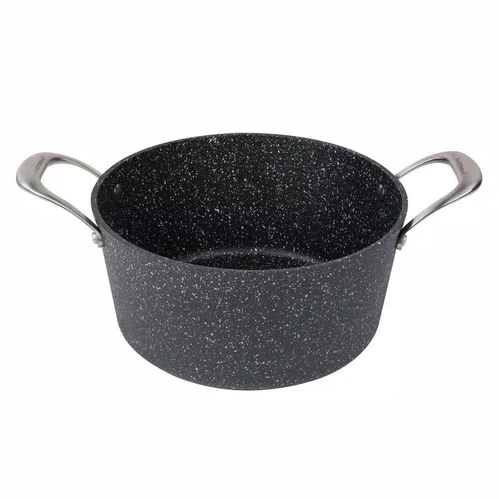 masterpan Granite Ultra 5 qt. Cast Aluminum Nonstick Stock Pot with Glass Lid, Black Marble