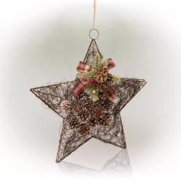 Alpine Corporation 20 in. Rustic Pinecone Christmas Star Hanging Decor thumbnail 1