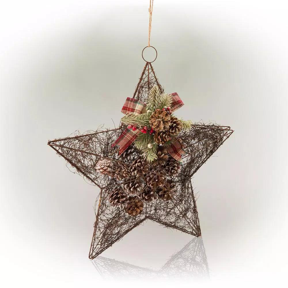 Alpine Corporation 20 in. Rustic Pinecone Christmas Star Hanging Decor
