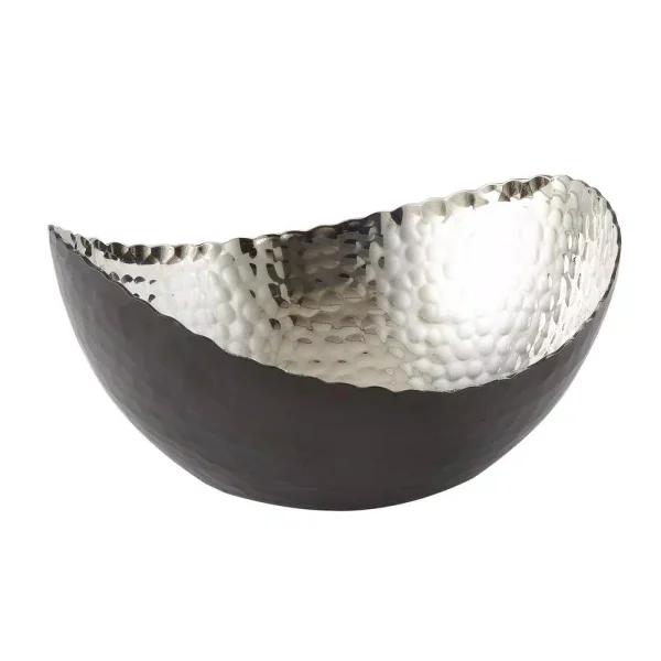 Elegance Hammered Eclipse Oval Serving Bowl, Black and Silver, 48 oz