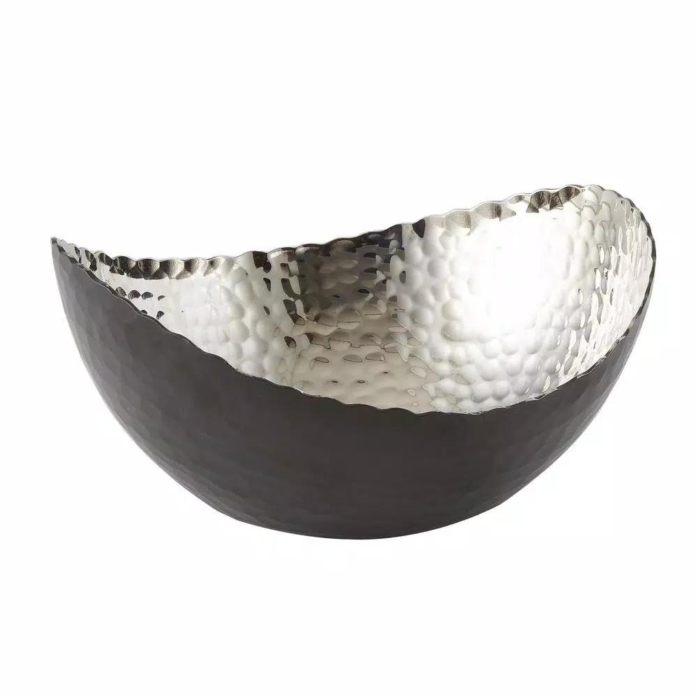 Elegance Hammered Eclipse Oval Serving Bowl, Black and Silver, 48 oz