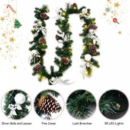 Costway 9 ft. Pre-Lit Artificial Pine Garland with 50 LED Lights, Pinecones, and Berries thumbnail 2