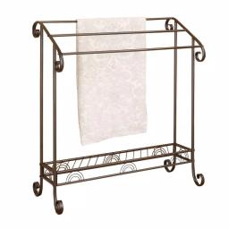 Benjara Modern Freestanding Metal Towel Rack with 3 Chrome Bars - Dark Bronze thumbnail 1