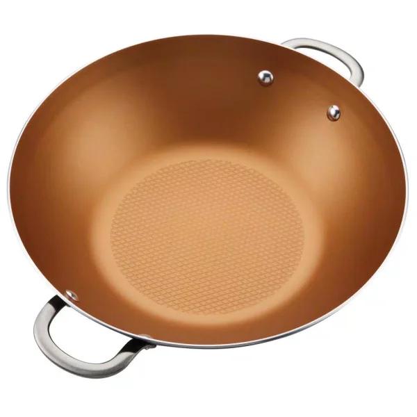 Ayesha Curry Ayesha Home Collection 14 in. Porcelain Enamel Nonstick Aluminum Wok, Brown Sugar
