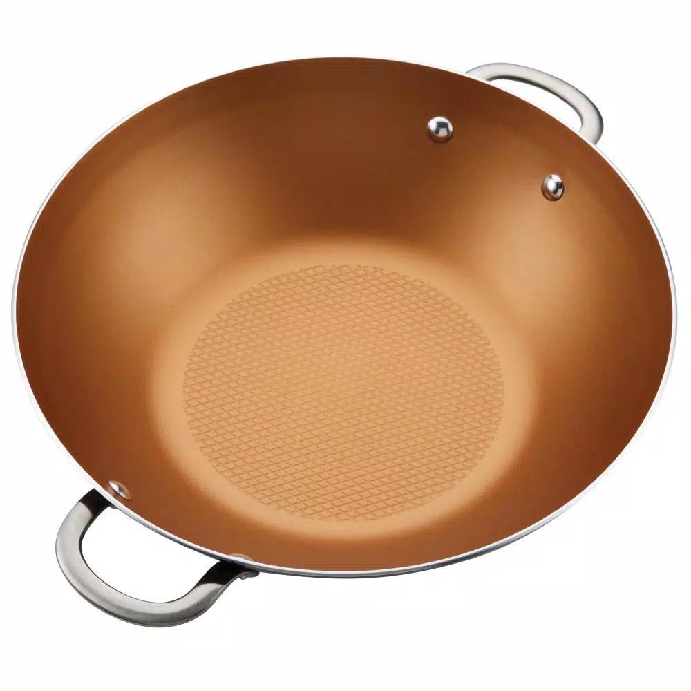 Ayesha Curry Ayesha Home Collection 14 in. Porcelain Enamel Nonstick Aluminum Wok, Brown Sugar