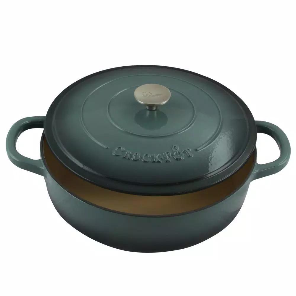 Crock-Pot Artisan 5 Qt. Enameled Cast Iron Round Braiser Pan with Self-Basting Lid