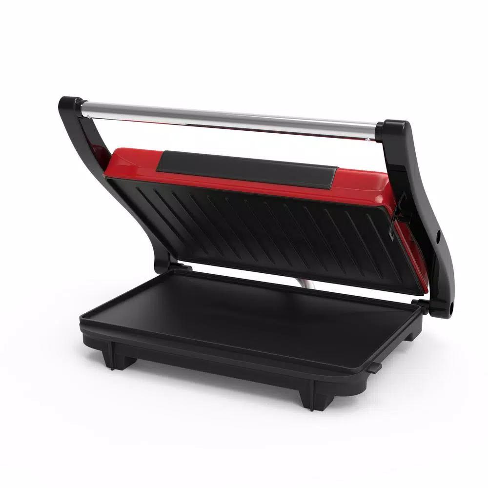 Chef Buddy 760W Red Non-Stick Panini Press and Countertop Grill