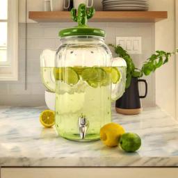 Gibson Home Cactus Cooler 1.3 Gal. Glass Drink Dispenser, Green thumbnail 3