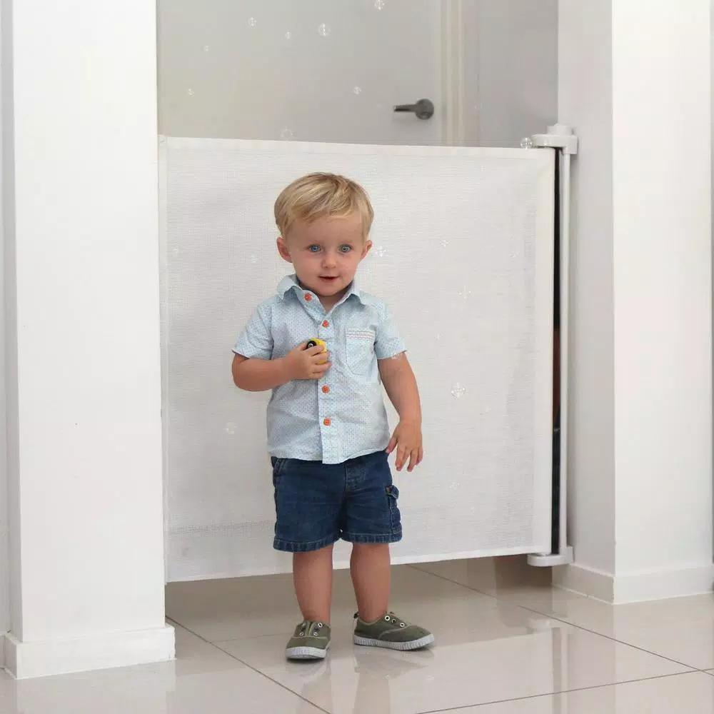Perma Child Safety Extra Wide Indoor/Outdoor Retractable Gate, 33 in. H, White