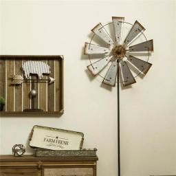 Glitzhome 69.4 in. Farmhouse Metal Galvanized Wind Spinner Yard Stake and Wall Decor thumbnail 5