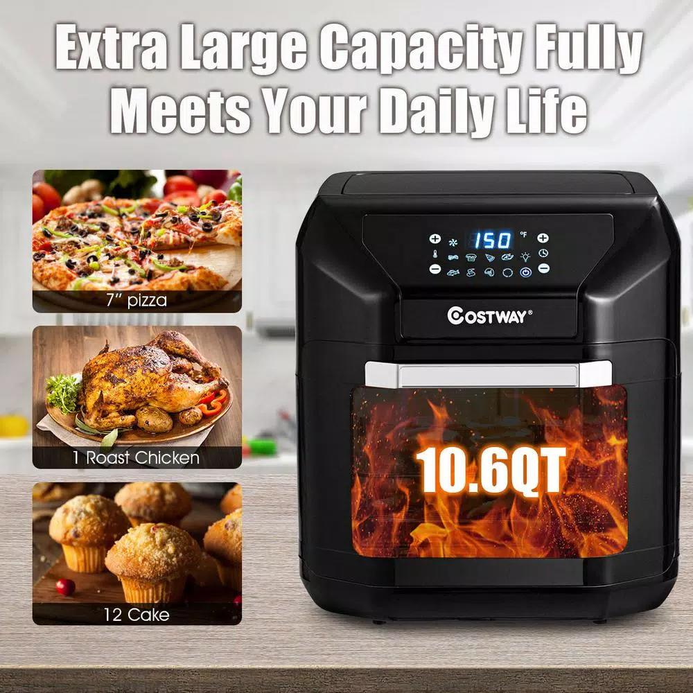 Costway 10.6 Qt. Black Air Fryer Oven with Rotisserie, 1700W Digital Air Fryer with 7 Presets
