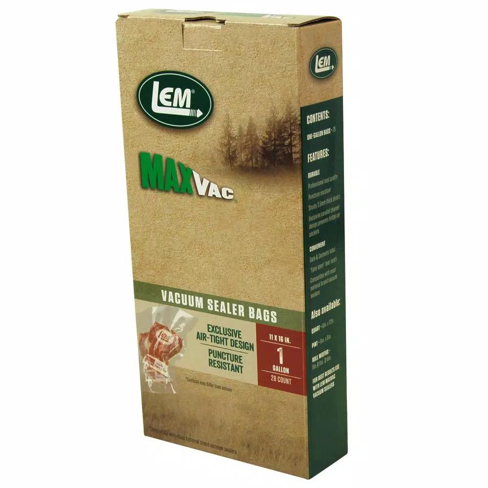 LEM MaxVac 1 Gallon Vacuum Sealer Bags, 28-Count, 3.5 Mil Puncture Resistant Plastic