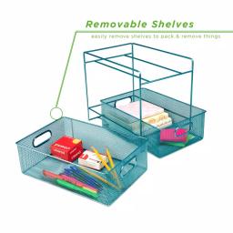 MIND READER 2-Tier Metal Mesh Utensil Caddy & Organizer, Turquoise thumbnail 3