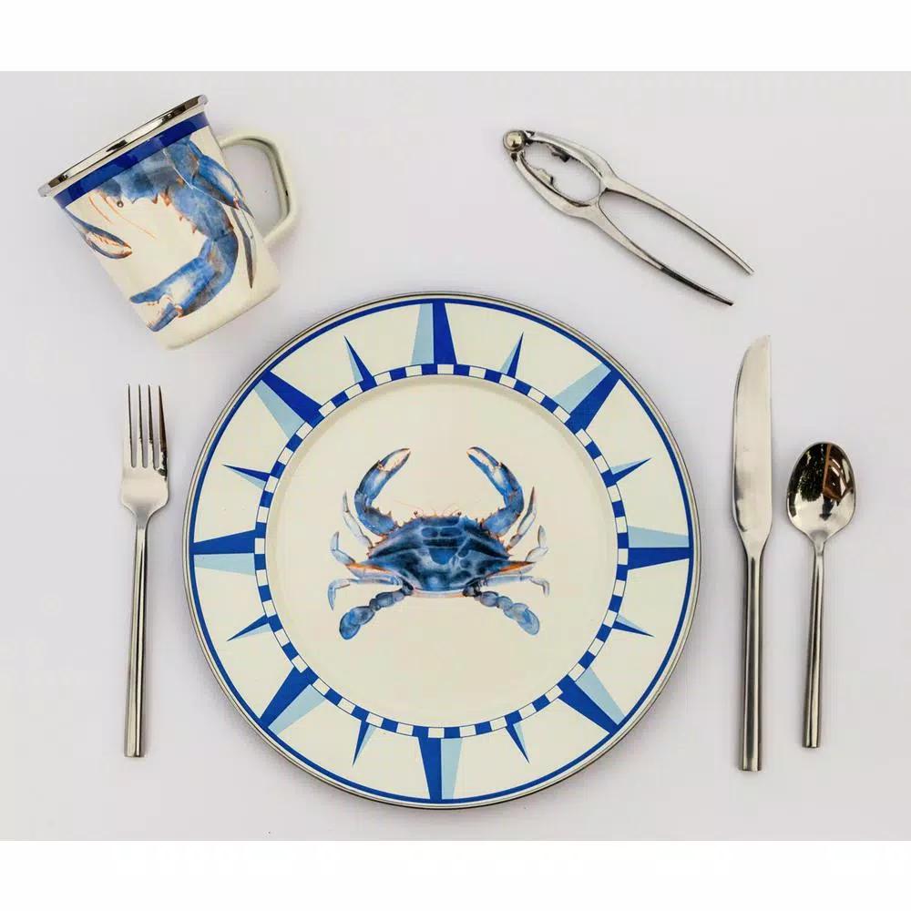 Golden Rabbit Blue Crab Enamelware 10.5 in. Round Dinner Plate Set of 4