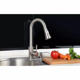Vanity Art Brushed Nickel Single-Handle Pull-Down Kitchen Faucet with 360 Degree Swivel Spout thumbnail 2